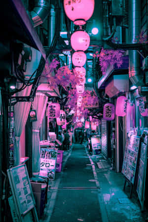 Colorful Neon-lit Japan Cyberpunk Night Scene. Wallpaper