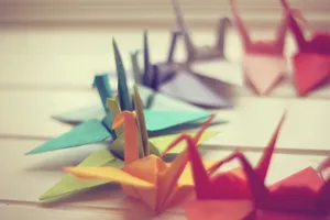 Colorful Paper Cranes Photo Wallpaper