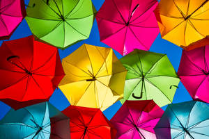 Colorful Rainbow Aesthetic Umbrellas Wallpaper