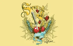 Colorful Stabbed Heart With Wings Art Wallpaper
