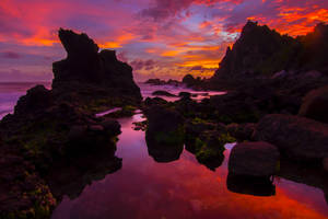 Colorful Sunset With Rocks Wallpaper