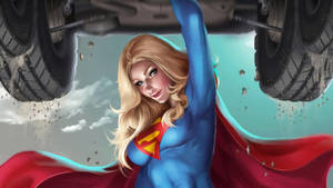 Comic Supergirl Lifting Car Wallpaper