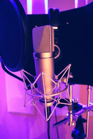 Condenser Microphone In The Studio With Neon Lights Wallpaper