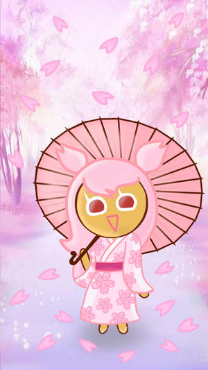 Cookie Run Character In Cherry Blossom Kimono Wallpaper