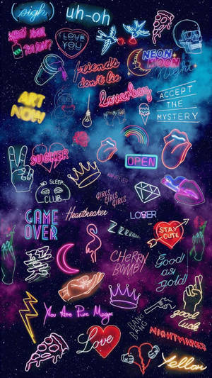 Cool Aesthetic Neon Collage Wallpaper