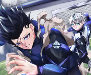 Cool Anime Characters Running Blue Suit Wallpaper