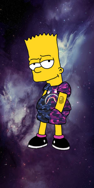 Cool Bart Simpson In Space Background Wallpaper