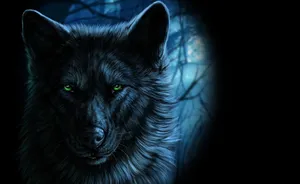 Cool Black Wolf With Green Eyes Wallpaper