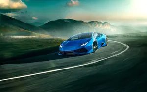 Cool Blue Lamborghini Huracan On The Road Wallpaper