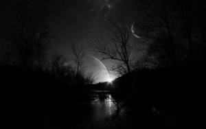 Cool Dark Night With Bright Moon Wallpaper