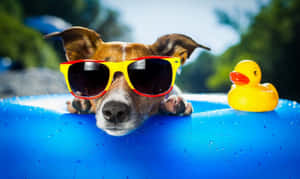 Cool Dog With Sunglasses And Rubber Duckie Wallpaper