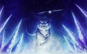 Cool Dreamy Photo Of Tiger And Owl Wallpaper