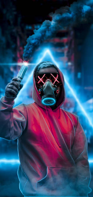 Cool Iphone 11 Masked Man Holding Smoke Candle Wallpaper