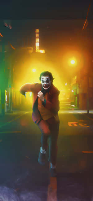Cool Joker Running Down Street Wallpaper