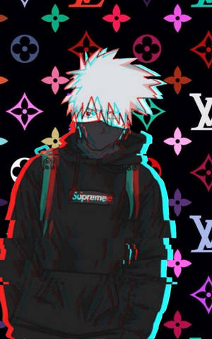 Cool Kakashi Wearing Dope Supreme Wallpaper