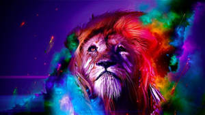 Cool Lion Colorful Space Background Wallpaper