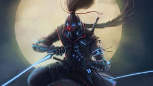 Cool Ninja In Armor At Full Moon Wallpaper