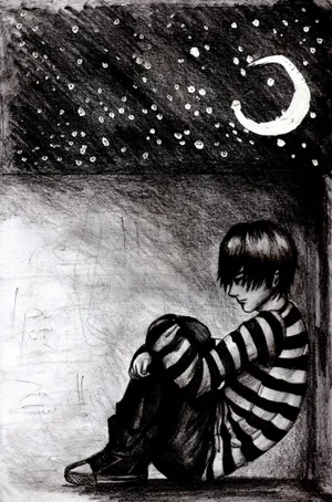 Cool Sad Boy Pencil Sketch Wallpaper