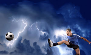 Cool Soccer Player Lightning Background Wallpaper