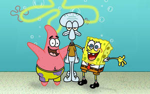 Cool Spongebob With Patrick And Squidward Wallpaper
