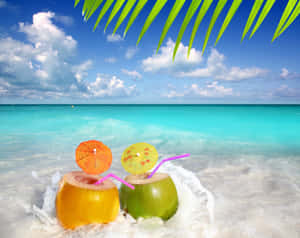 Cool Summer Coconut Drinks By The Beach Wallpaper