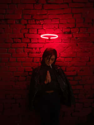 Cool Woman With Black Red Neon Halo Wallpaper