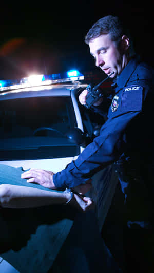 Cop Arresting A Man During Dui Checkpoint Wallpaper