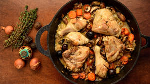 Coq Au Vin Served With Medium Chicken Braised Wallpaper