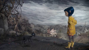 Coraline With Muddy Black Cat Wallpaper