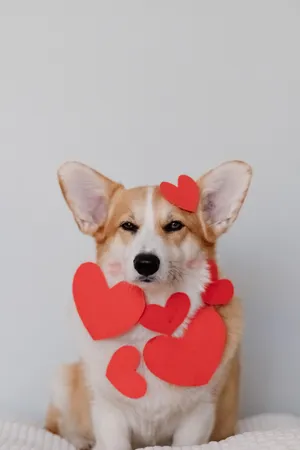 Corgi In Red Hearts Wallpaper