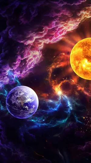 Cosmos With Earth And Sun Wallpaper