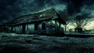 Cottage On Dark Gothic Field Wallpaper
