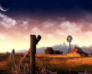Country Farm Moon Wallpaper