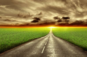 Country Road Sun At Horizon Wallpaper