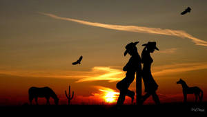 Country Sunset Silhouettes Wallpaper