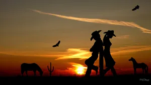 Country Sunset Silhouettes Wallpaper