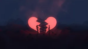Couple Glowing Broken Heart 4k Wallpaper