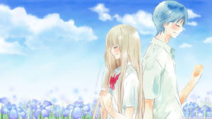 Couple In Blue Flower Field Love Anime Wallpaper