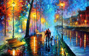 Couple On Street Paint Art Wallpaper