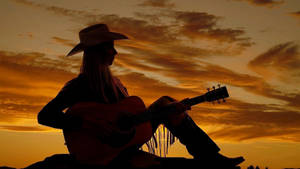 Cowgirl Guitar Country Sunset Wallpaper