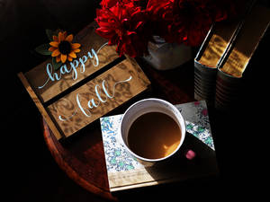 Cozy Autumn Happy Fall Sign Wallpaper