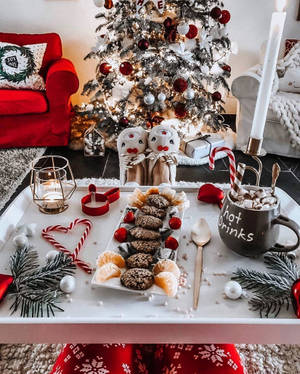 Cozy Christmas Aesthetic Breakfast In Bed Wallpaper