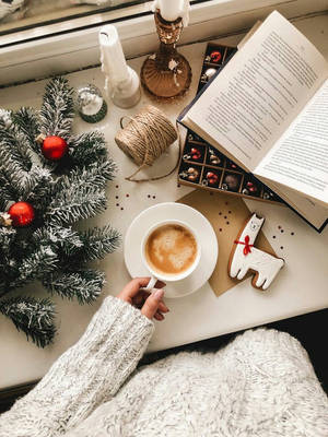 Cozy Christmas Aesthetic Cup And Cookie Wallpaper