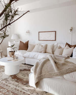 Cozy Neutral Living Room Decor Wallpaper