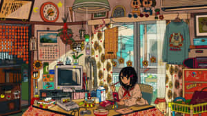 Cozy Retro Student Room Wallpaper