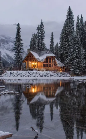 Cozy Winter House Iphone Wallpaper