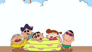 Crayon Shin Chan Characters In Pool Wallpaper