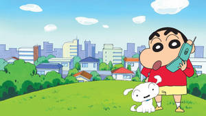 Crayon Shin Chan Shinnosuke On Cellphone Wallpaper