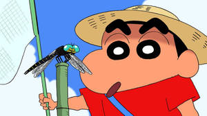 Crayon Shin Chan Shinnosuke Staring At Dragonfly Wallpaper