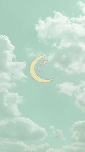 Crescent Moon Against A Cute Sage Green Night Sky Wallpaper
